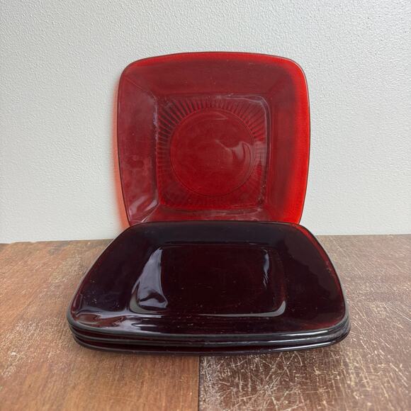 Ruby Red Other - Vintage Depression Era Ruby Red‎ Square 8.5 inch Dinner Plates Set of 4